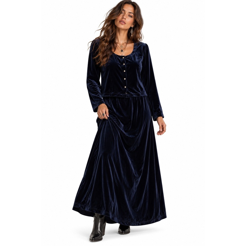 Vintage 90s Velvet Maxi Dress sz 6 and Crop Jacket Blue Dark Romantic Whimsygoth